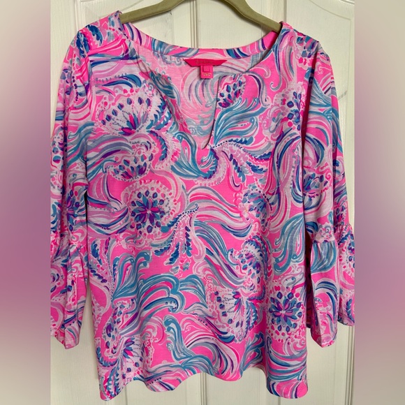 Lilly Pulitzer Sz L Pink and Blue Blouse VGUC - Picture 1 of 3